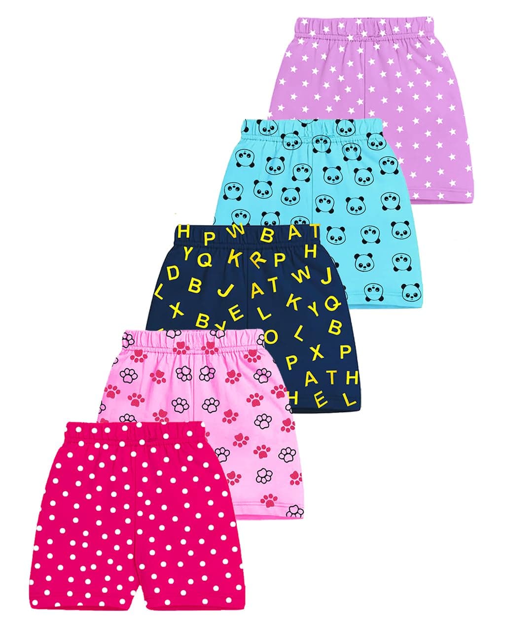 Kuchipoo Girls Regular Fit Cotton Shorts - Pack of 5