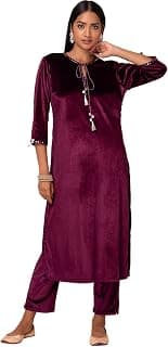 Indya Women's Velvet Regular Fit Kurta