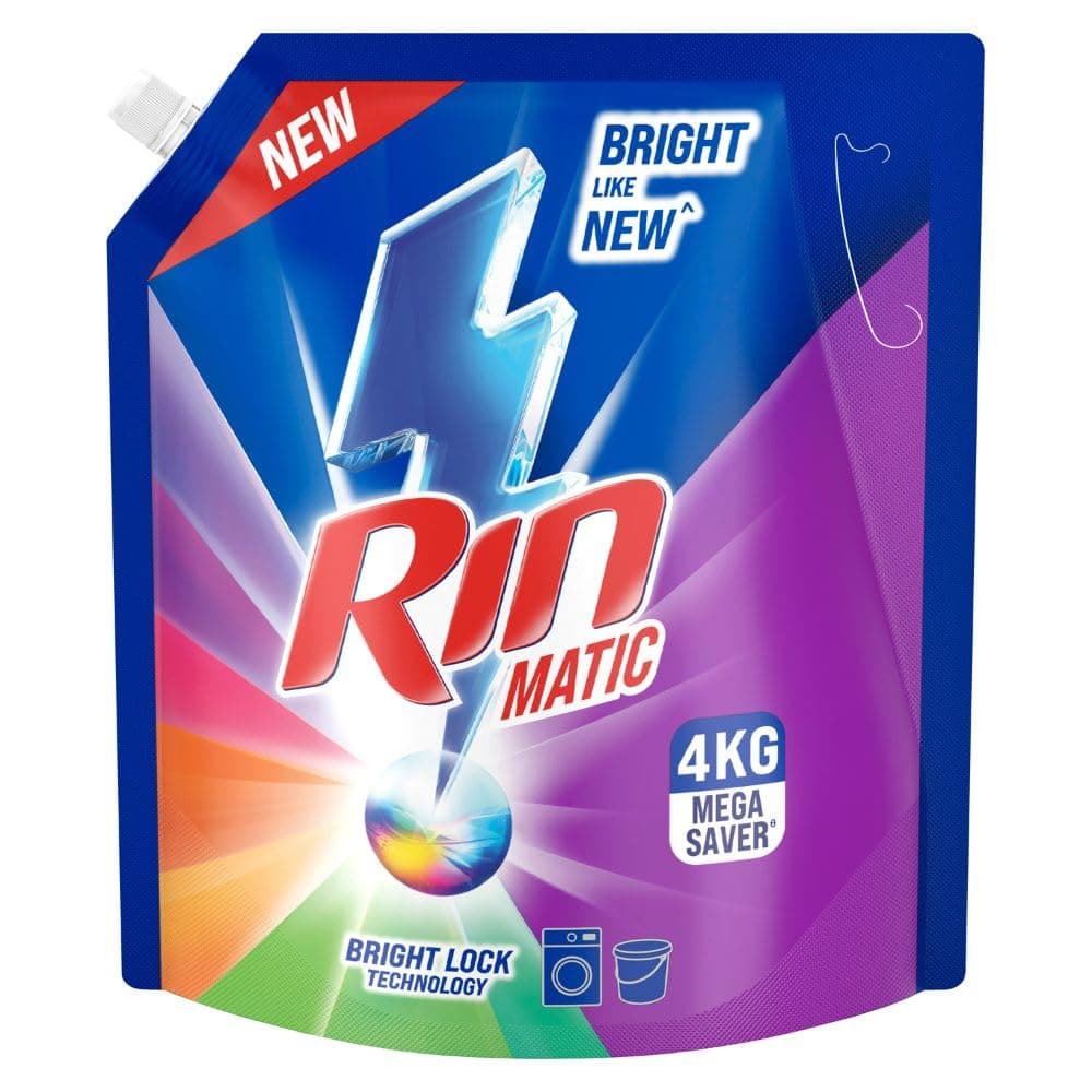 Rin Matic Liquid 4Kg Pouch- Front Load, Designed to keep your clothes Bright Like New in your Front Load Washing Machine for all kinds of clothes