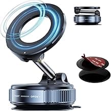 360° Magnetic Car Mobile Holder for Dashboard Vacuum Suction Rotate Phone Holder Mount Hand FreeVacuum Wiper Magnetic Cell Phone Stand with Long Handle Strong Grip
