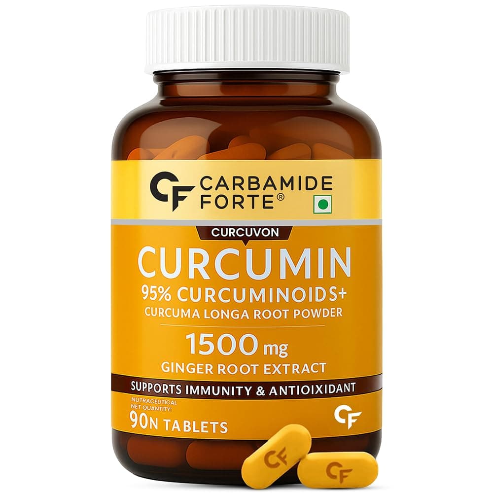 Carbamide Forte Curcumin Tablets with Piperine and 95% Curcuminoids | Anti inflammatory Supplement for Adults | With Curcuma Longa, Turmeric & Ginger Root extract | 90 Veg Tablets