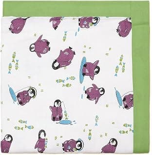 100% Bamboo Muslin Cotton Baby Dohar Blanket | Soft Breathable Lightweight Baby Blanket for Newborn, Infants &Toddlers | Penguin Print | Green Border 120cm X120cm (Playful Penguins)