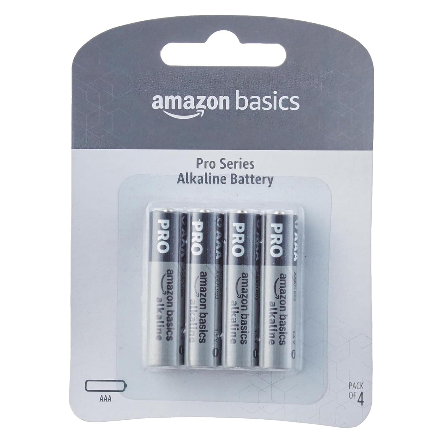 Amazon Basics Pro Series AAA Alkaline Battery | Pack of 4 | for High Drain Devices | Toys, Digital Camera, Electric Toothbrush