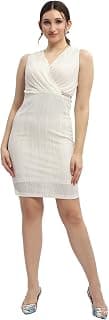 Madame Surplice Neck White Above Knee Dress