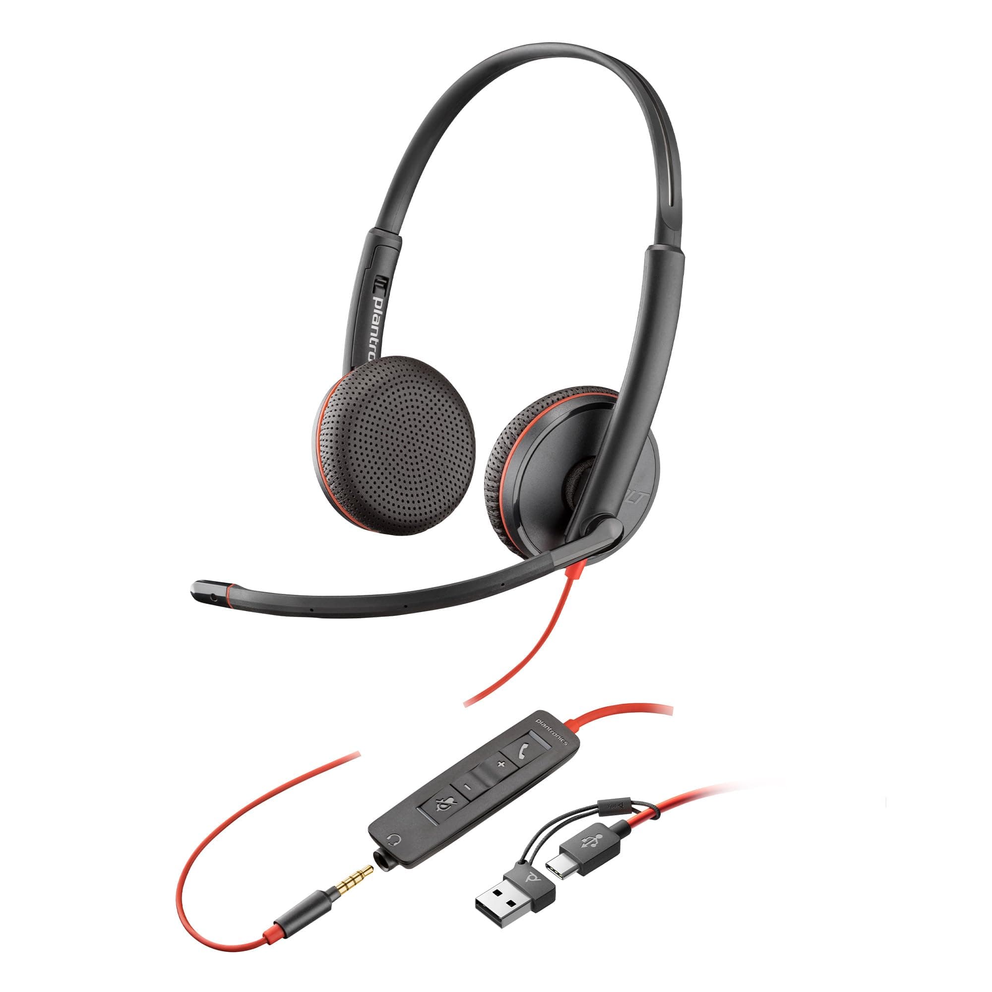 Poly (Plantronics) Blackwire 3225 USB-C Headset, On Ear w/Noise-canceling mic, Connect to Mobile/Tablet via USB-C/A, Lightweight Metal Headband, Works w/Teams, Zoom and More, Black, 8G0X1AA
