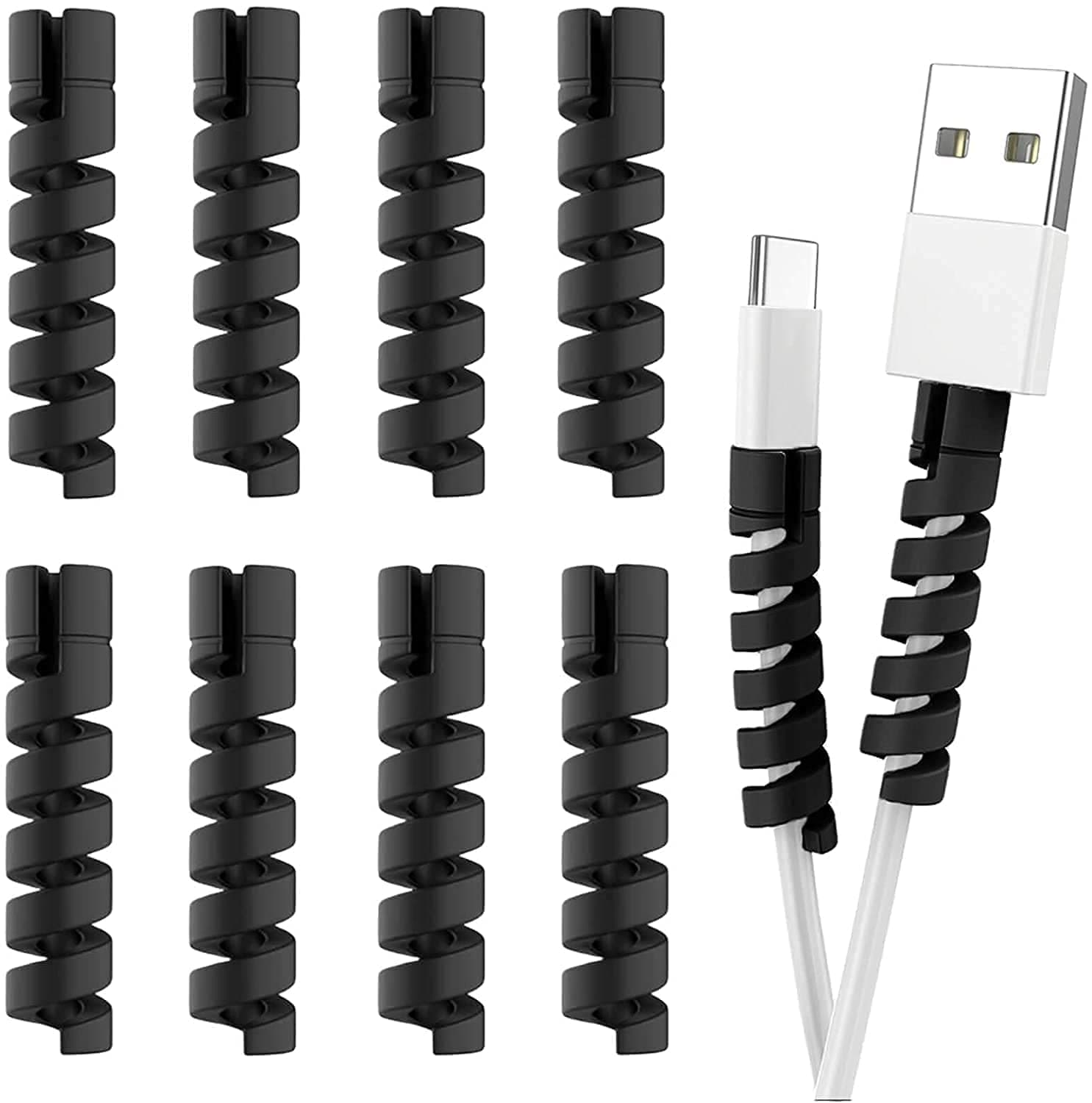 LAPSTER 30 pcs Spiral cable protectors for charger, Wires, Data charger cable protector for computers, cell phones etc.(Black)