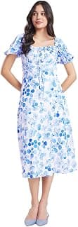 FableStreet Women's Floral Fit and Flare Dress - Blue and White