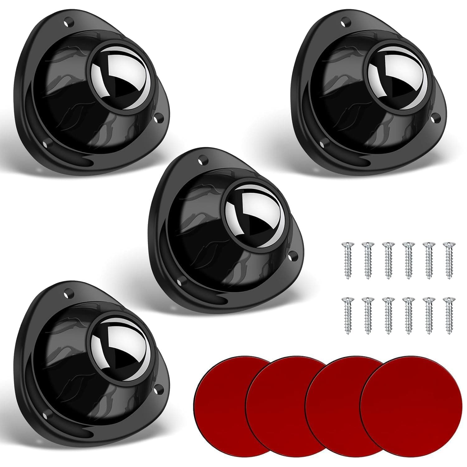 Self Adhesive 360° Swivel Caster Wheels for Furniture – Mini Stick-On Wheels with Screws, Smooth Rolling Load Bearing, Low Profile Rollers for Storage Bins, Cabinets, Small Appliances (4 PCS, Black)