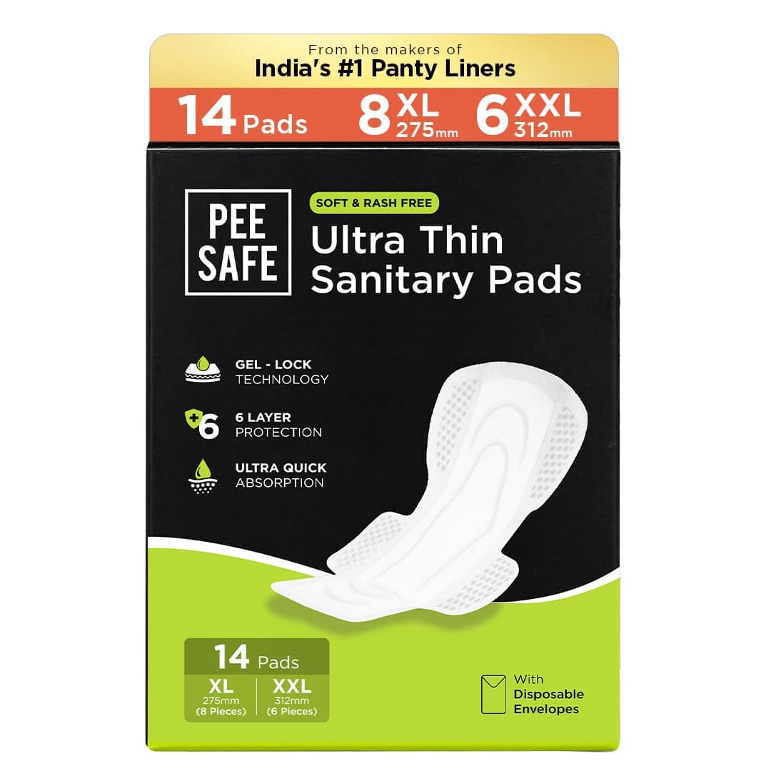 Pee Safe Comfort Ultra Thin Sanitary Pads For Women (8 XL + 6 XXL) Dual Wings Rash Free Periods | Cottony Soft Sanitary Napkins For Ultra Comfort | Dual Wings | Toxin Free | Extra Long