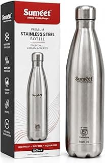Sumeet Thermo1000 Stainless Steel 24 Hours Hot & Cold ISI Certified Double Walled Leak Proof Vacuum Flask/Water Bottle 1000ml (1 Liter) for Office/School/College/Gym/Picnic/Home/Trekking, Silver
