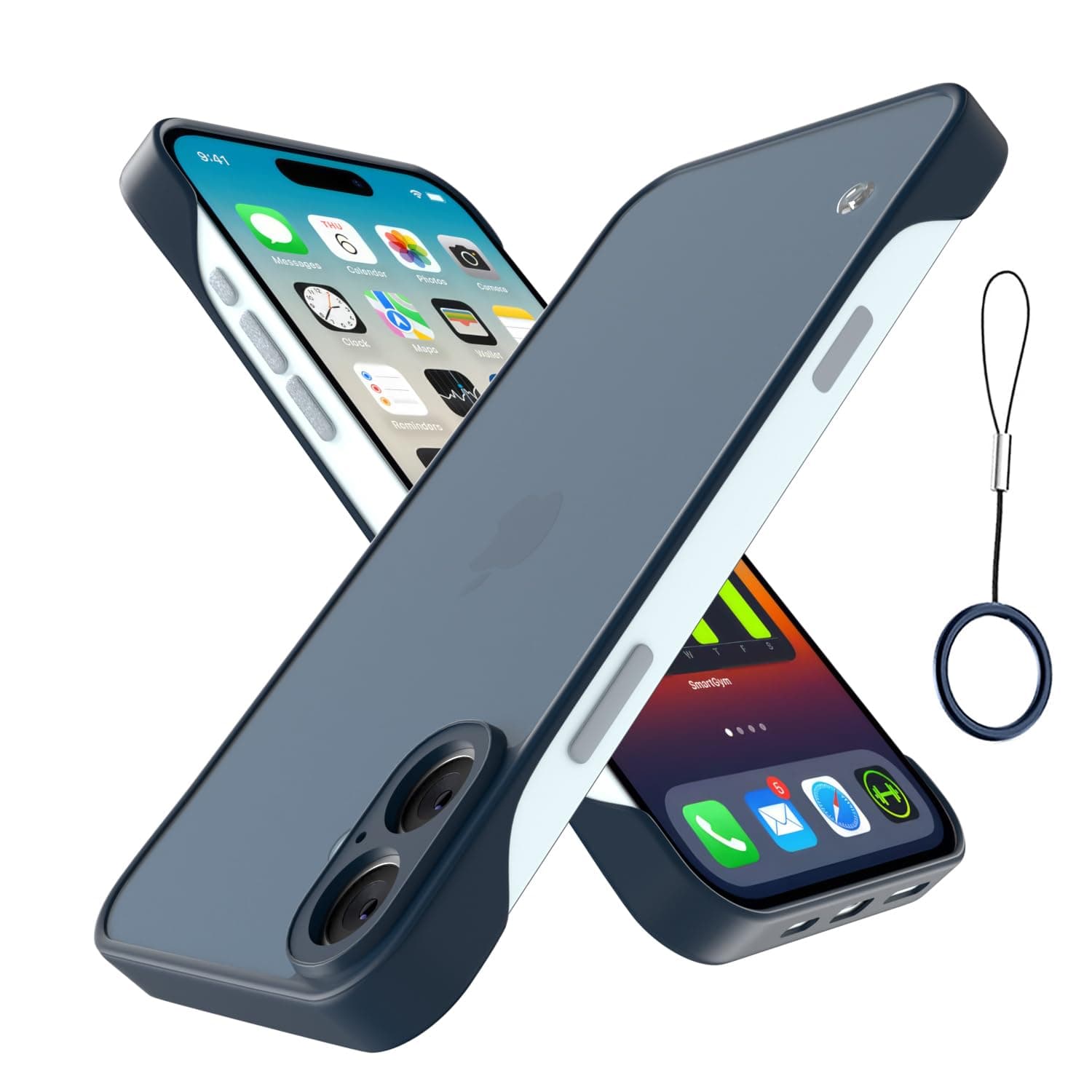 Amazon Basics Cover for iPhone 16 Plus |Hybrid Frameless|Full Camera Protection|Raised Edges|Frosted Matte Translucent Bumper Case(Blue)