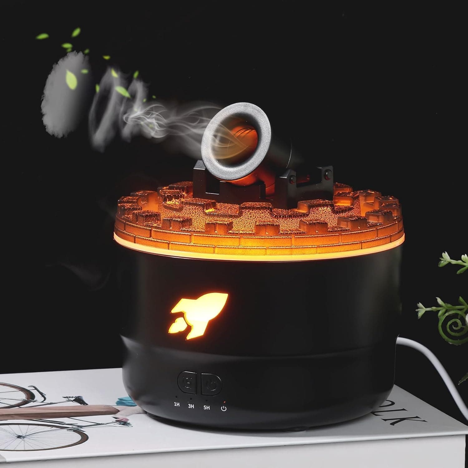 WIDE MART Cannon Blast Aroma Humidifier – 2 Spray Modes, 7-Color LED, Timer, 280ML, Volcano-Inspired Mist Diffuser, Auto Shut-Off for Bedroom, Home, Desk