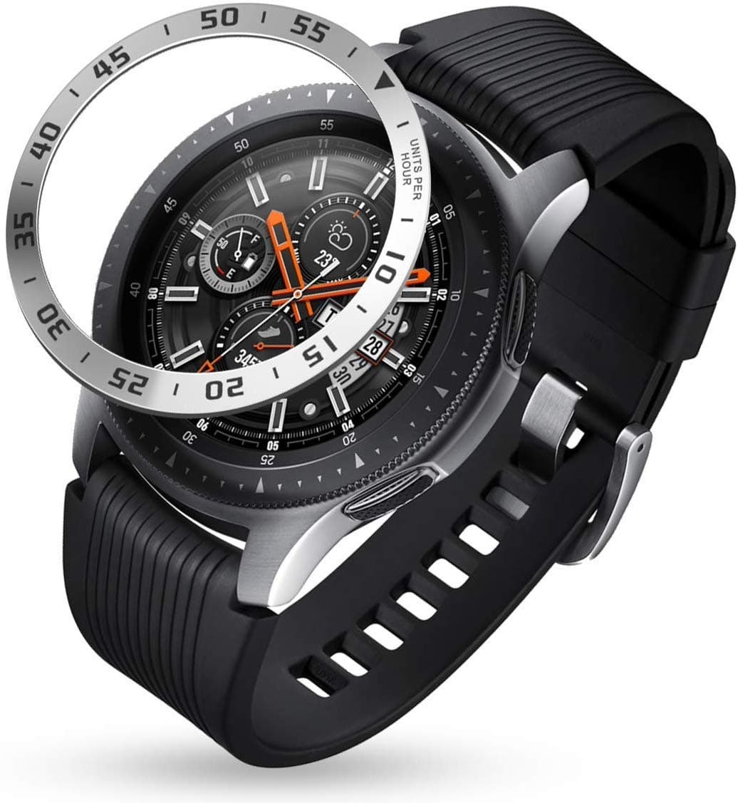 DealFreez Stainless Steel Bezel Ring Case 46mm Cover Compatible with Samsung Galaxy Watch 46mm / Galaxy Gear S3 Frontier & Classic Bezel Ring Adhesive Cover (Silver) [Watch NOT Included]