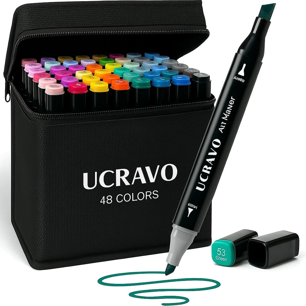 UCRAVO Markers for Drawing 48 Colors Dual Tip Art Marker Pen Set | Broad & Fine Nibs | Permanent Sketch Markers for Coloring, Marking & Artists | Multicolor Set with Case
