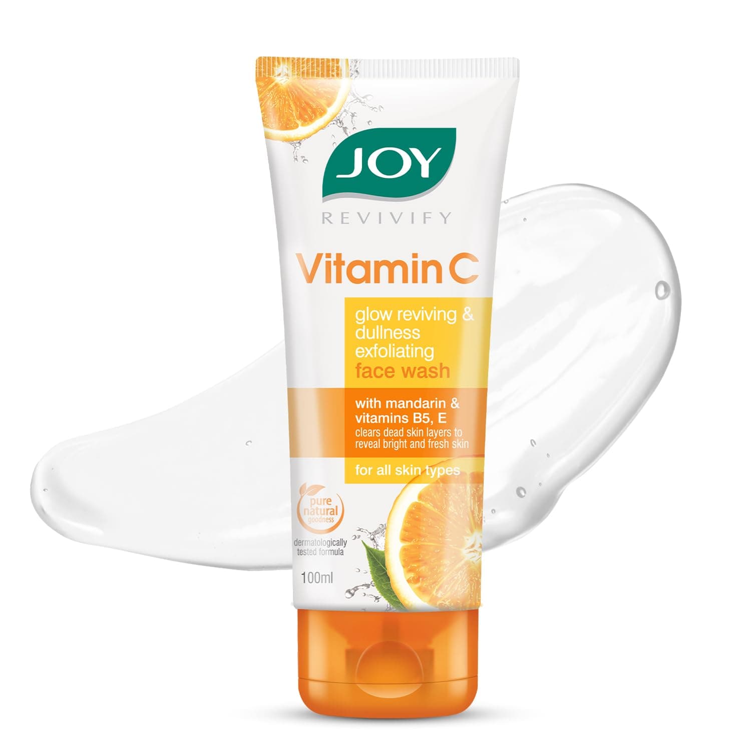 Joy Vitamin C Face Wash For Glowing Skin (100ml) | Brightening Face Wash Enriched with Vitamin B5 & E For Sun Protection & Dead Skin Removal | For Women & Men