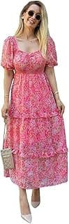 Sheetal Associates Women's Floral Puff Sleeve High Waist A Line Flowy Long Dress