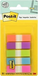 Post-It Flags with On-the-Go Dispenser, Assorted Bright Colors, 1/2-Inch Wide, 100/Dispenser, 1-Dispenser/Pack