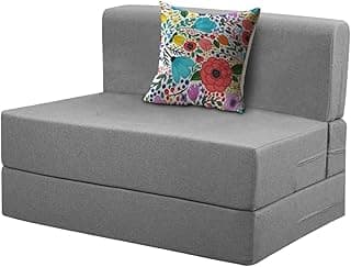 Rosebell-3x6 Feet One Seater Foldable Sofa Cums Bed Jute Fabric Sofa Bed with Washable Cover & One Cushion | Ideal for Home & Office Guests - Grey