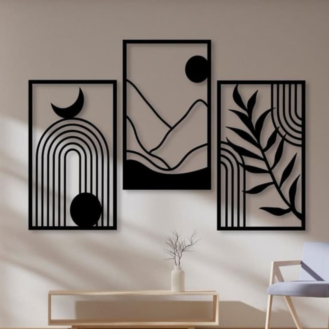 Zesta Wooden Wall Hanging Decoration | Black MDF Wall Decor Items for Living Room | 3D Room Decoration Items for Bedroom | 3MM Wooden Wall Stickers For Home (Scenary Rectangle)