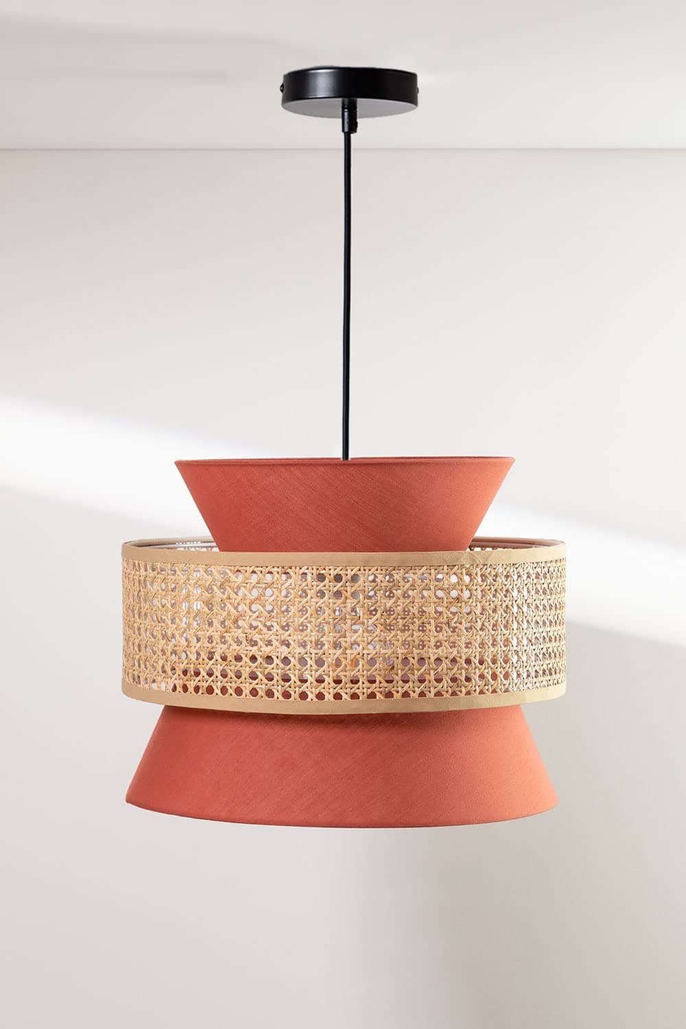 AKWAY Wicker Rattan Cane Webbing Bamboo Hanging lamp Pendant lamp for Home Decoration Premium Ceiling Light Boho Hanging Ceiling lamp(14" Dia x 11" H) (Bulb not Included) (Saffron)
