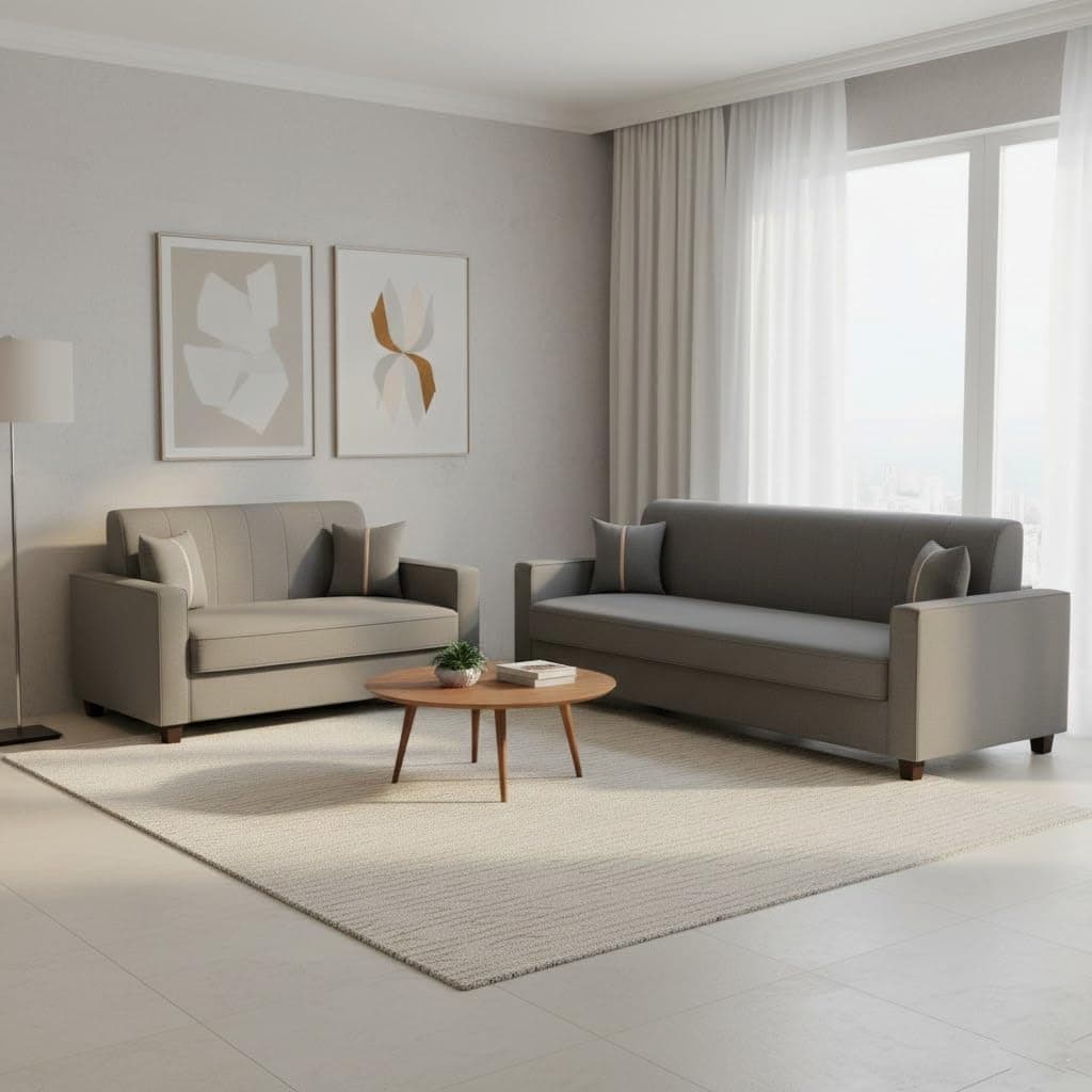 FURNY Homeoy 5 Seater Fabric 3+2 Sofa Set (Dark Grey) with Premium Velvet Finish | Durable Comfort | Ideal for Living Room