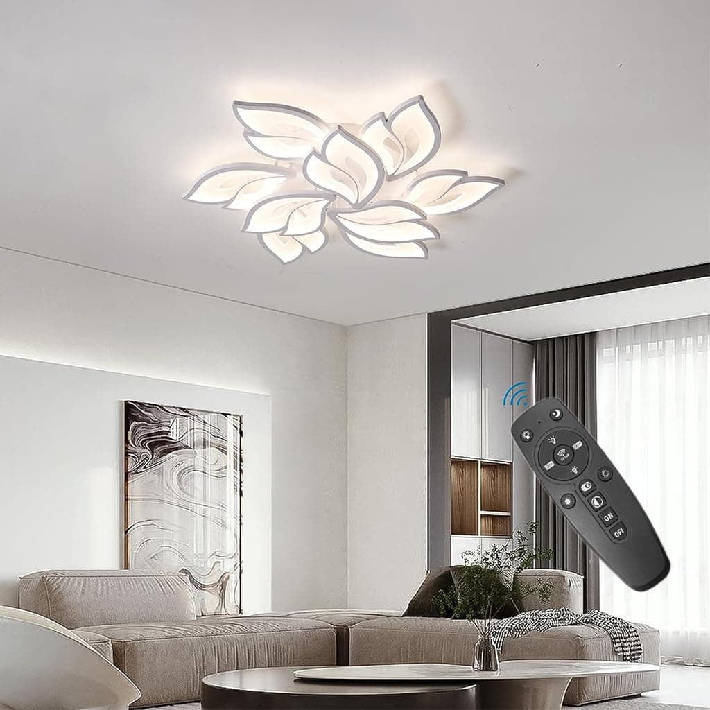 ELEPHANTBOAT® Modern Ceiling Light, 28.3in Dimmable LED Flush Mount Ceiling Lamp, 3000-6000K Acrylic Petals Chandelier Lighting Fixture with Remote Control for Living Room Bedroom (White)
