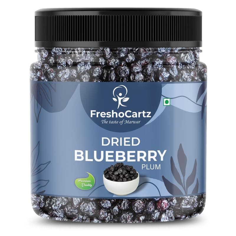 FreshoCartz Dried Blueberry Plum 500gm | Bold Blueberry Flavor | Soft Bites | Use in Cakes, Cookies & Trail Mixes Jar Pack