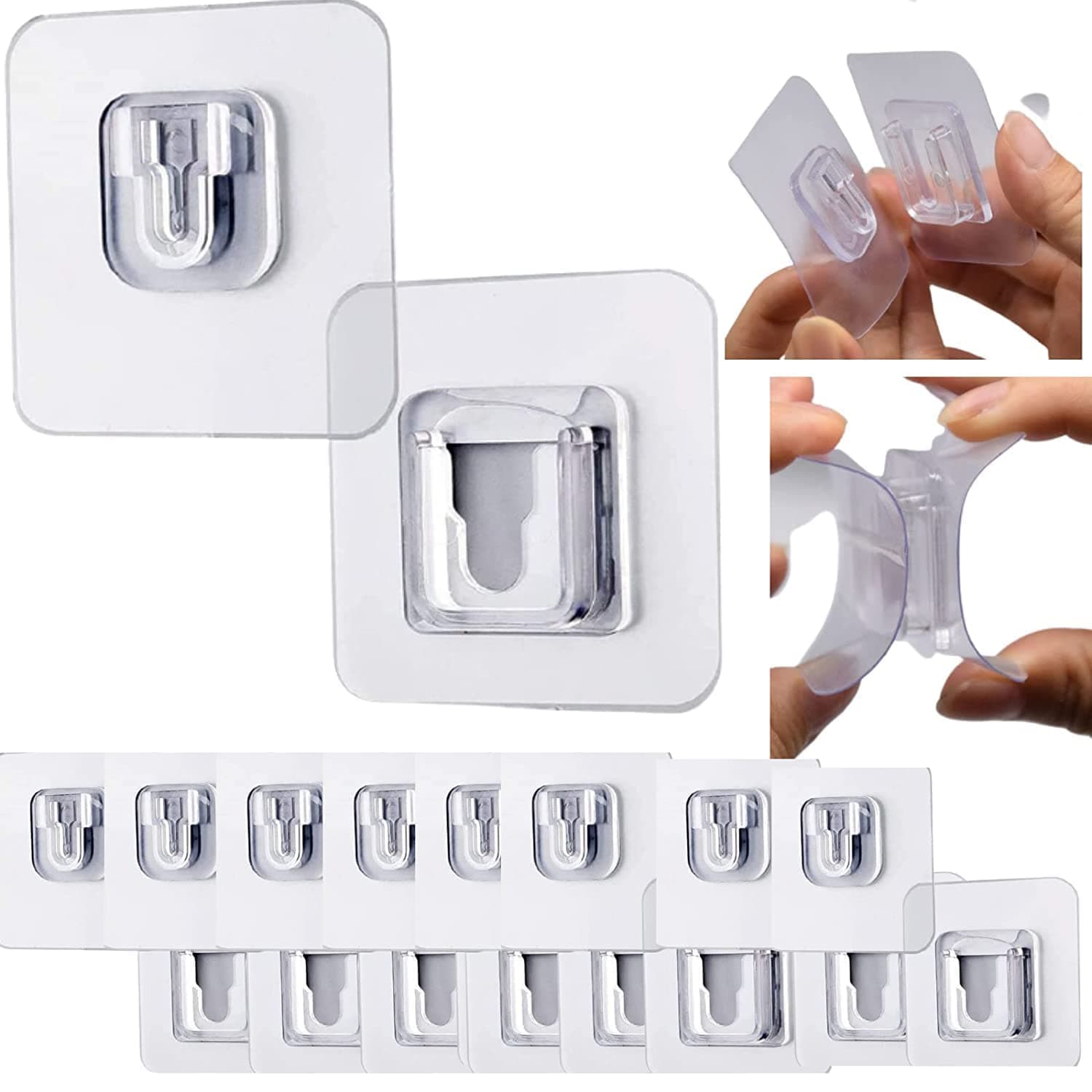 SVH Transparent Self Adhesive Waterproof Plastic Male/Female Wall Sticker Hooks Bathroom/Kitchen Accessories for Home, Kitchen, Bathroom & Hanging (Pack of 9)