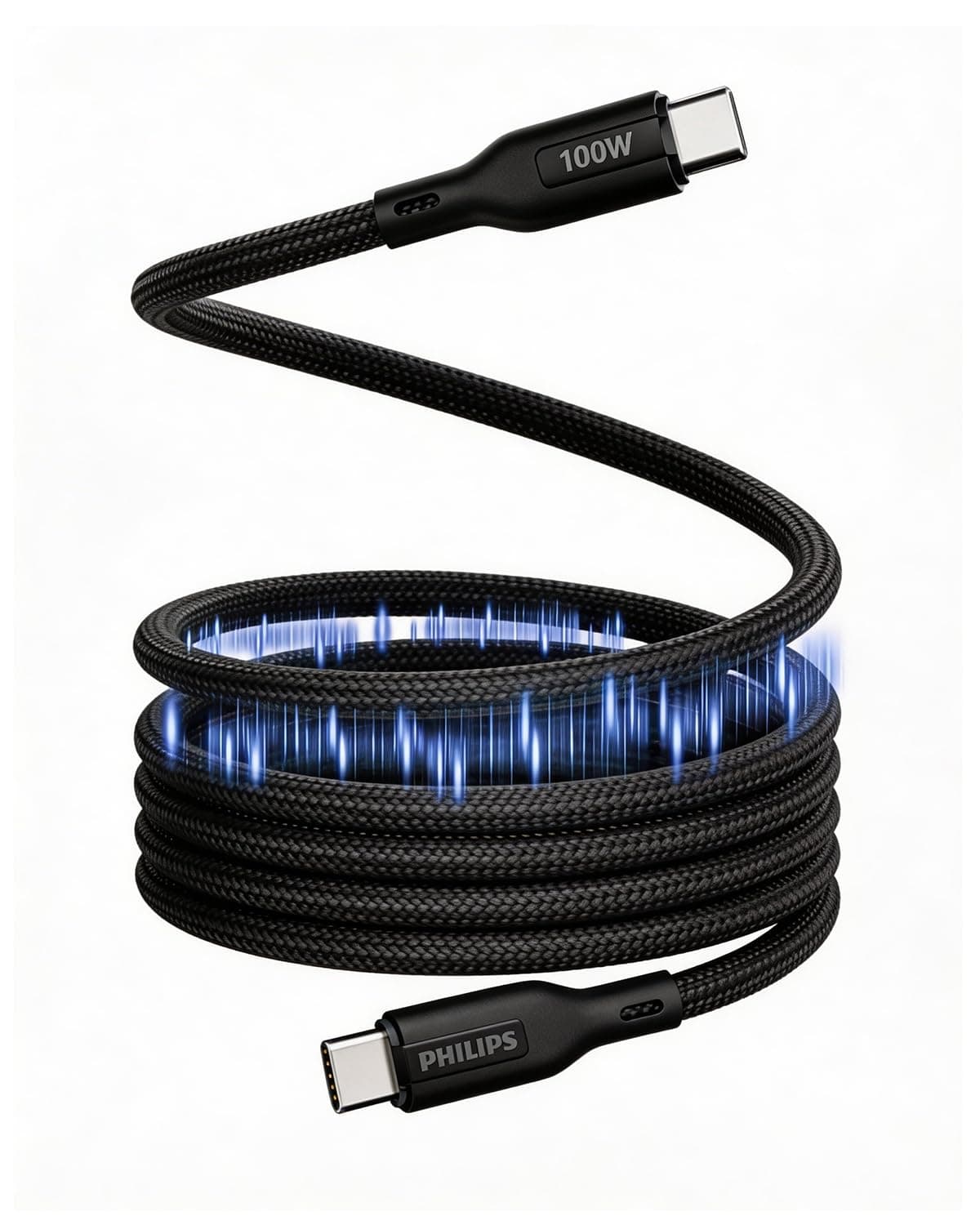 Philips 100W Fast Charging USB C to USB C Cable, 1 Meter Magnetic Nylon Braided Type C to Type C Cable for Phones, Laptop, C to C Cable 480Mbps Data Sync, Dark Slate