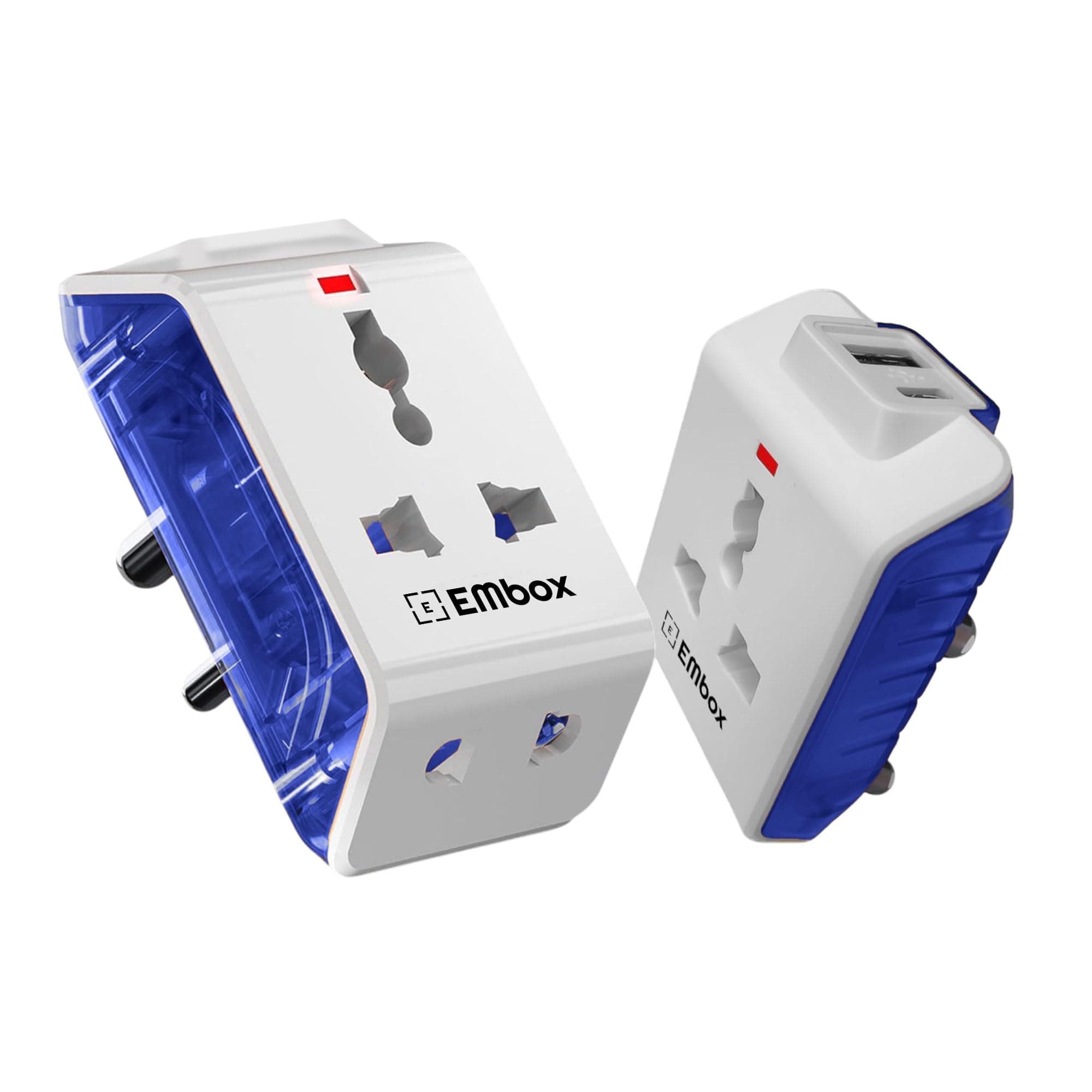 Embox Multi Plug Adapter with USB Ports Type C & A | Universal 2-Pin Plug Socket | Multi USB Charger Adapter Compact Fast Charging Power Adapter Plug for Phones, Tablets & Devices Pack of 2