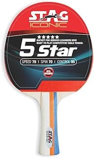 5 Star Table Tennis Racquet | ITTF Approved Rubber | Speed 75 Spin 75 Control 90 | Flared Handle | 6 Ply Wooden Blade | Professional TT Bat for Intermediate Players