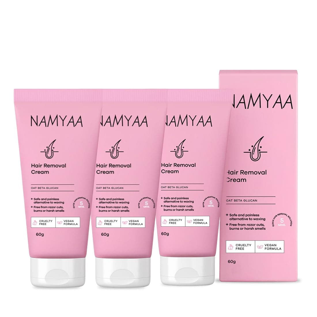 Namyaa Hair Removal Cream for Intimate Skin with Free Vitamin C Serum, 60 gram, Pack of 3