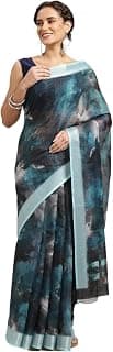 Pandadi Saree Women's Digital Printed Pure Linen Saree With Blouse Piece