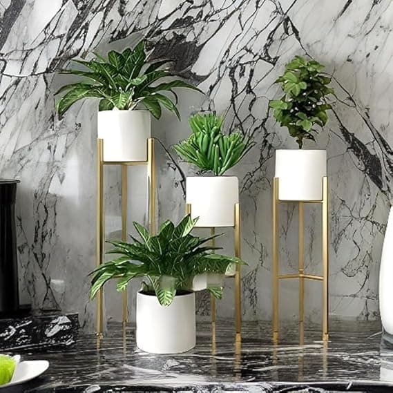 ALK Modern Metal Floor Flower Stands Planter For Living Room,Bedroom,Display Plant Stand | Tall Indoor Plant Stand with Planters (Set of 3)