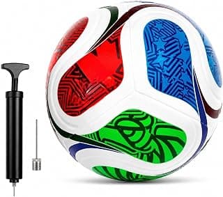 Official Size 5 Football 2026 with Free Air Pump & Needle | Premium PU Leather Soccer Ball | Durable Training & Match Ball for Kids, Youth & Adults | Indoor & Outdoor Play