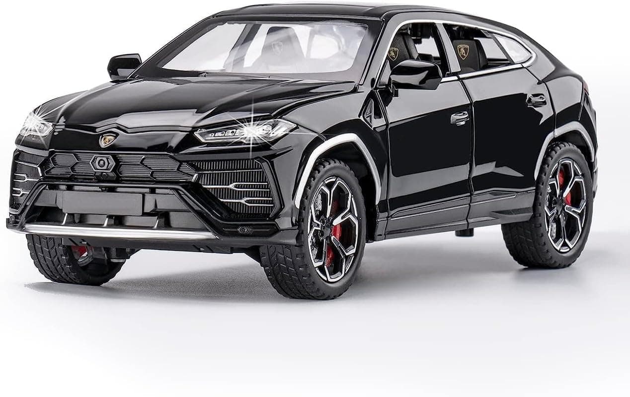Invite Enterprise Model Car Zinc Alloy Pull Back Toy Diecast Toy Cars with Openable Doors, Sound and Light for Kids Boy Girl Gift (1:24 Lamborghini Urus-Black)