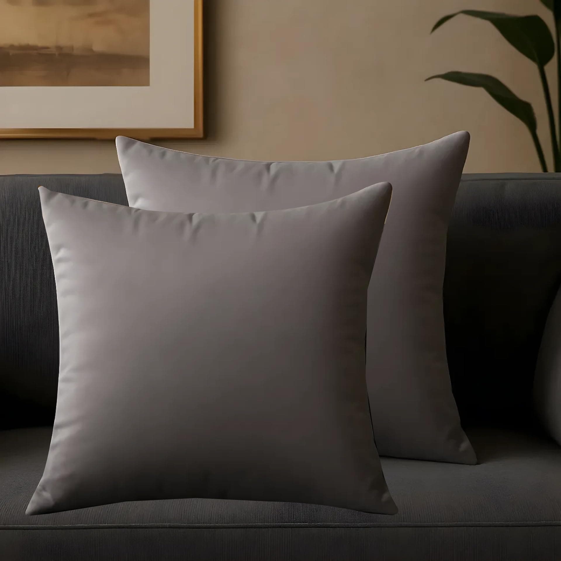 HIMS Velvet Sofa Pillow Cover Set of 2, Plain Cushion Cover 18 inch x 18 inch for Decor Living Room Sofa Bedroom Car (18x18 Inch, Gray)