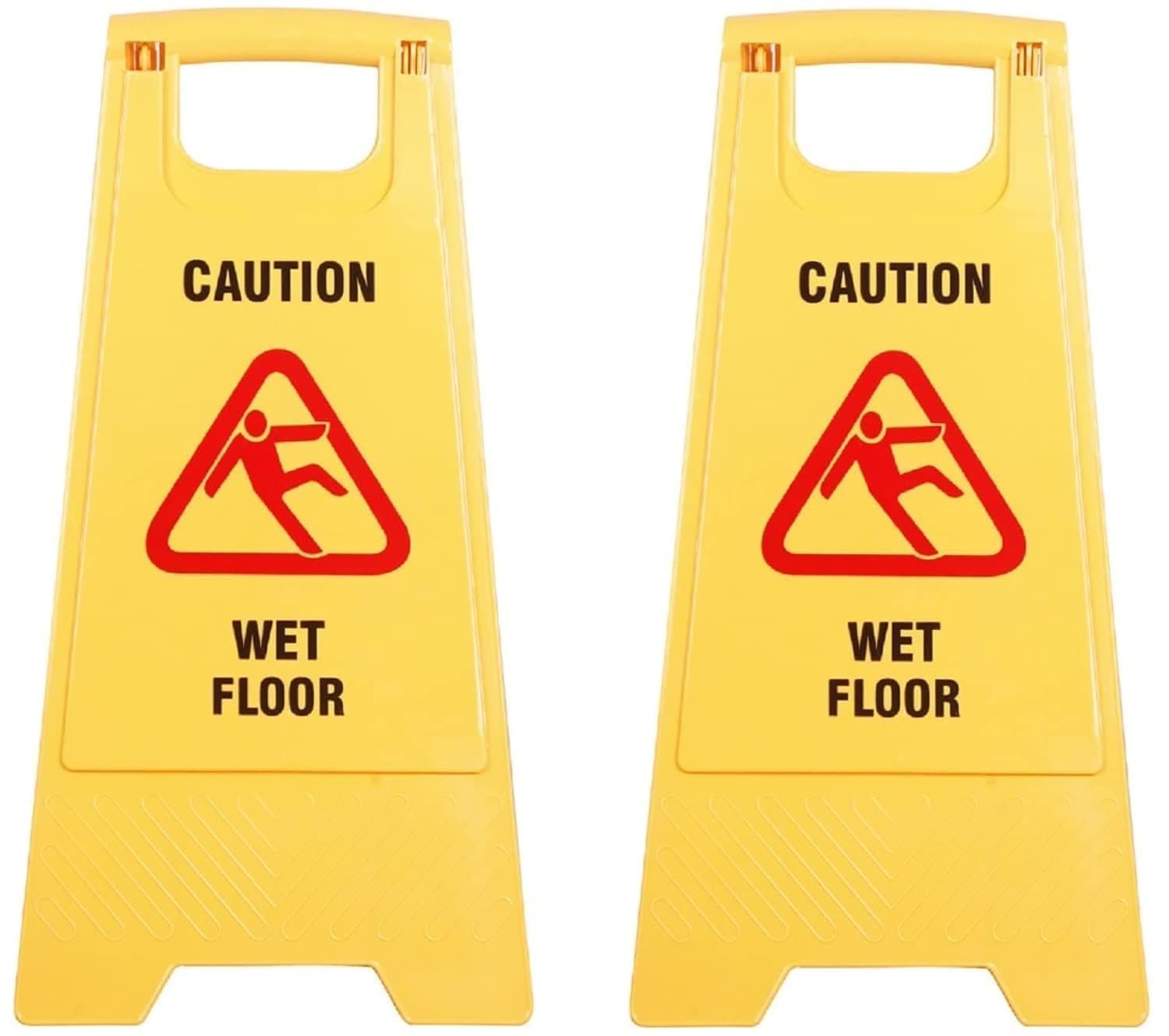 KR STORE™ Wet Floor Standing Caution Sign Boards – Yellow ABS Plastic Safety Warning Signs – Pack of 2