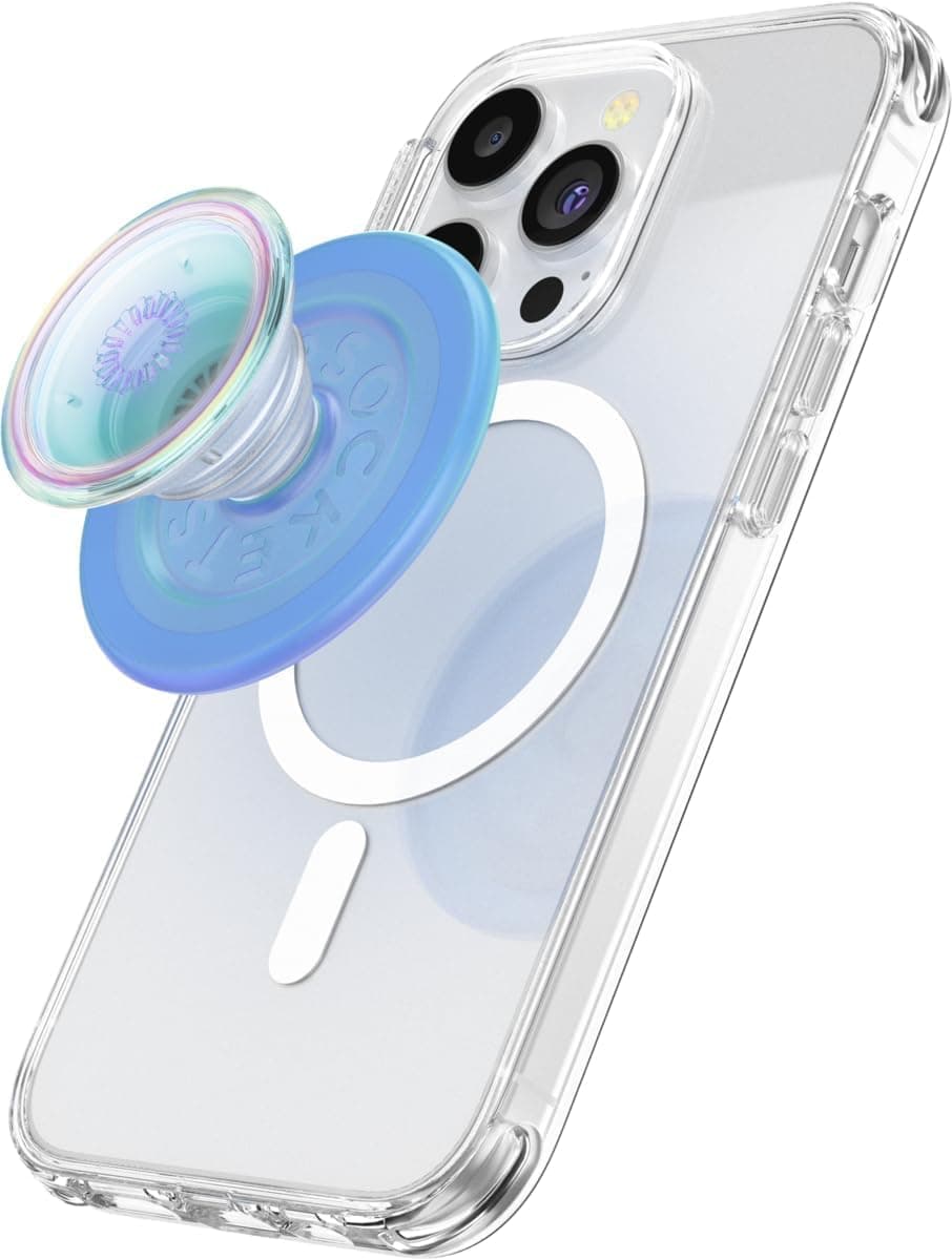 PopSockets PopGrip for MagSafe, Magnetic Phone Grip & Stand, Swappable Top, Secure Grip for iPhone MagSafe Cases, Kickstand for Hands-Free Viewing, Wireless Charging Compatible - Blue Opalescent