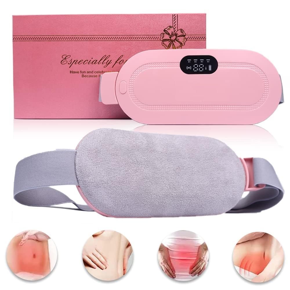 Liznoriz Portable Electric Heating Belt for Menstrual Cramps Relief, 3 Speed Digital Temperature Display Warm Compress Heating Pad with Adjustable Waist Strap (Pink)
