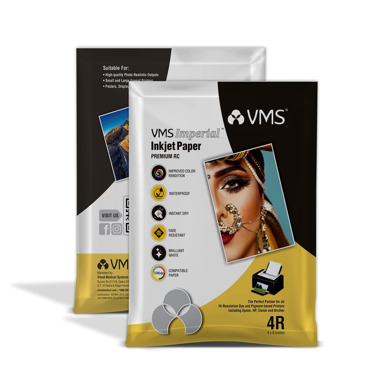 VMS Imperial 270 GSM 4R (4x6) Glossy Photo Paper – Waterproof, Pack of 100 sheets, Compatible with all Inkjet Printers