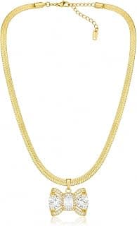 Zarini Premium Gold-Plated Crystal Bow Pendant Necklace with CZ Stones for Women