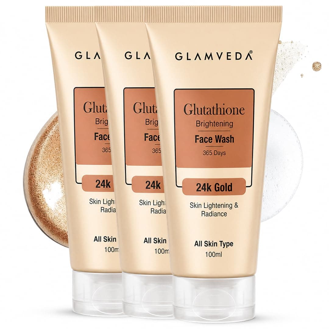 Glamveda Glutathione 24K Gold Face Wash (Pack of 2, 100ml) Skin Brightening & Lightening | Vitamin C Radiant Glowing Cleanser | Facewash for Men & Women | Deep Cleansing & Tan Removal | All Skin Types
