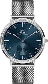 Daniel Wellington Classic Analog Watch for Man with Blue Round Dial & Silver Stainless Steel Bracelet Band Water Resistant Men's Wrist Watches - DW00100710K