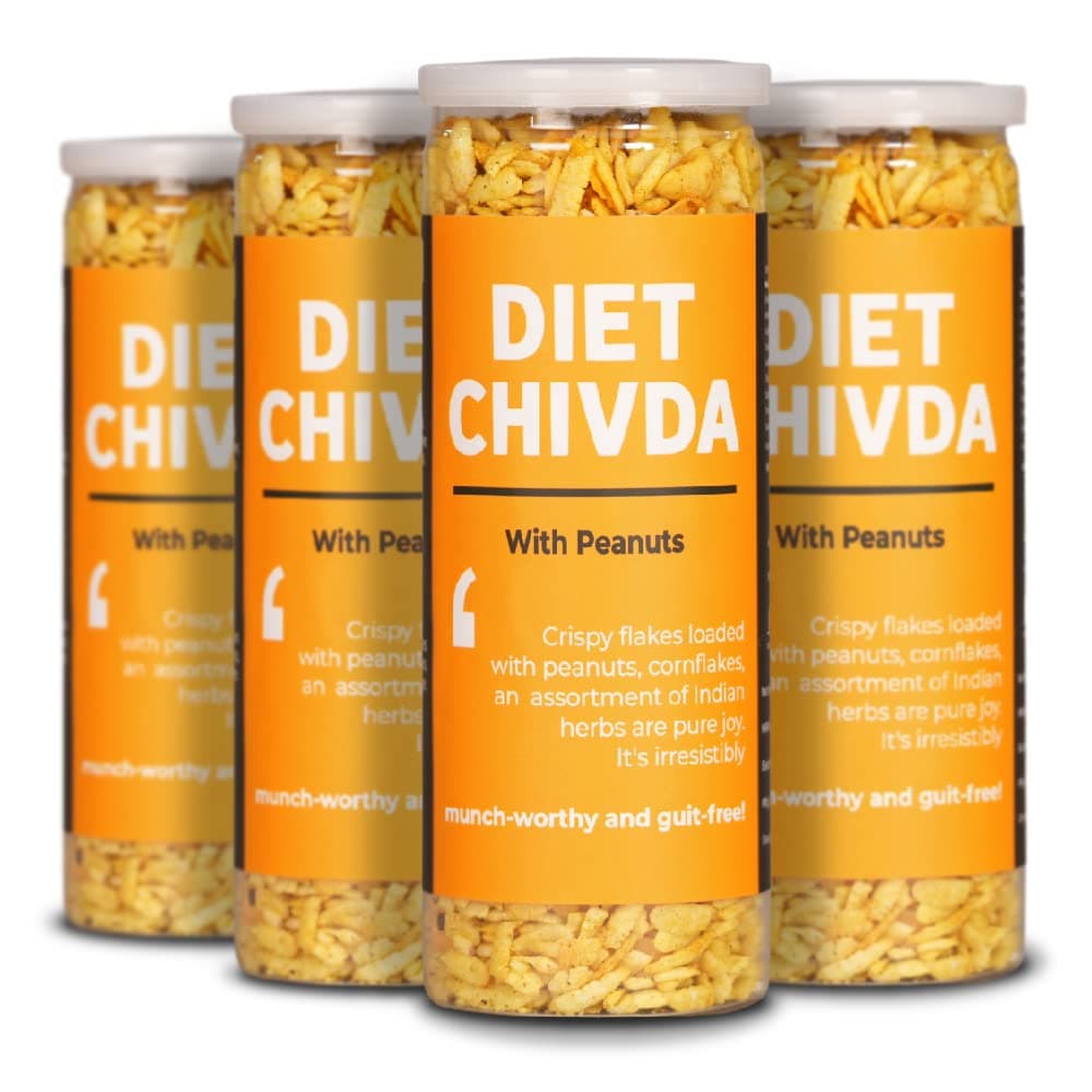 Omay Foods Diet Chivda, 100g Jar (Pack of 4) | Roasted Not Fried | Rice Flakes, Cornflakes and Peanuts | Oil Free Chiwda | Chatpata Namkeen | Healthy Tea Time Snack | Weight Loss Snack
