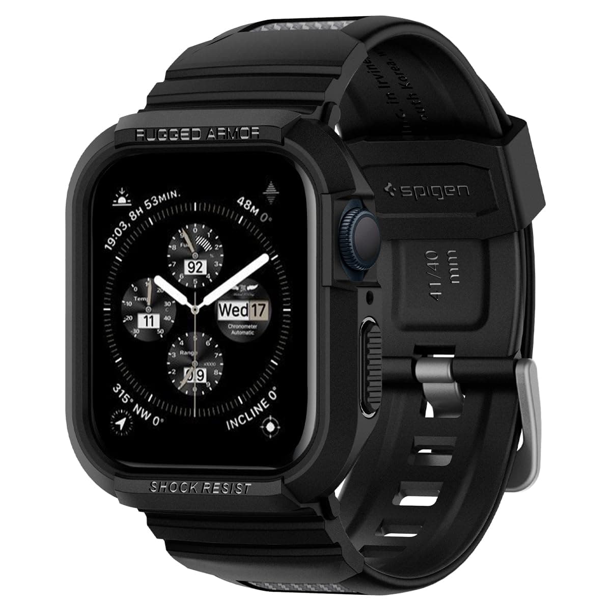 Spigen Case with Strap Band for Apple Watch Series SE3/9/8/SE2/7/6/SE/5/4 41/40mm, Rugged Protection, Flexible(Rugged Armor Pro) - Black
