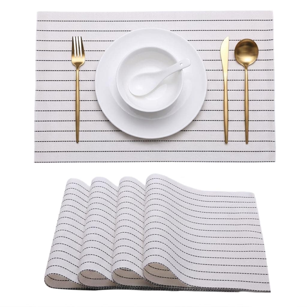 Decor & More Table mat || Polyester Silk Dining Table mat || 45 * 30 CM Table mats || Heat-Resistant || Easy to Clean || Table Mats Set of 4 (White)