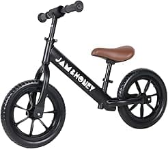 Amazon Brand - Jam & Honey 12T Balance Bike for Kids | Adjustable Handlebar & Seat | Anti-Puncture Wheels | Max Weight 25 Kg | 2+ Years | Black