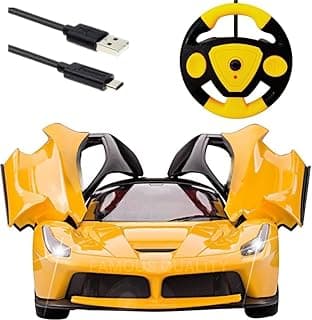 FAMOUS QUALITY Big Size Remote Controlled Sports Racer Car Toy for Kids with Openable Doors and LED Lights and Sound High Speed RC Car (Yellow)