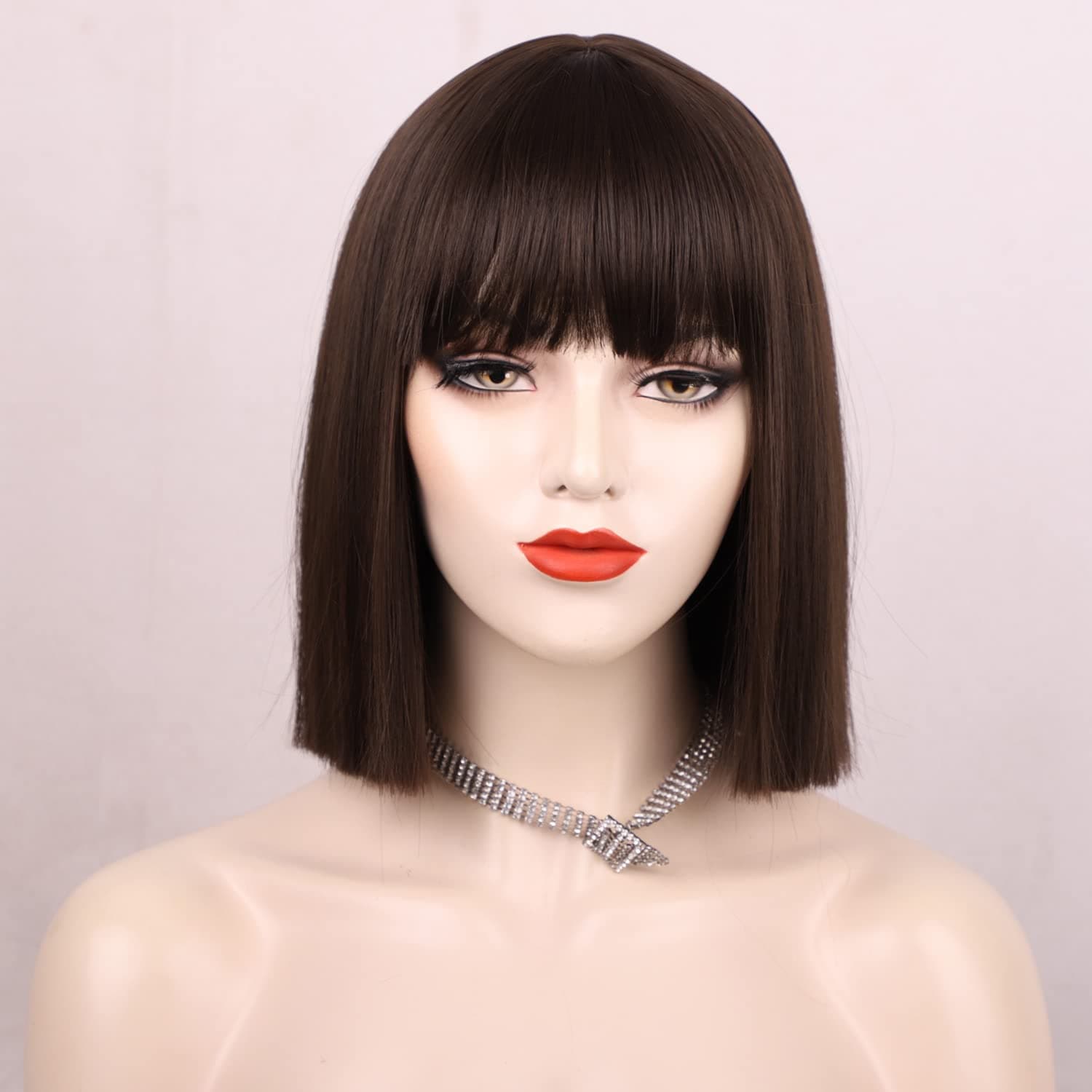 MISS LIRENN® Synthetic Bob Wig for Women Short Off Bob Natural Looking Straight Ladies Daily Hair Wig with Hair Bangs,(Brown Color)